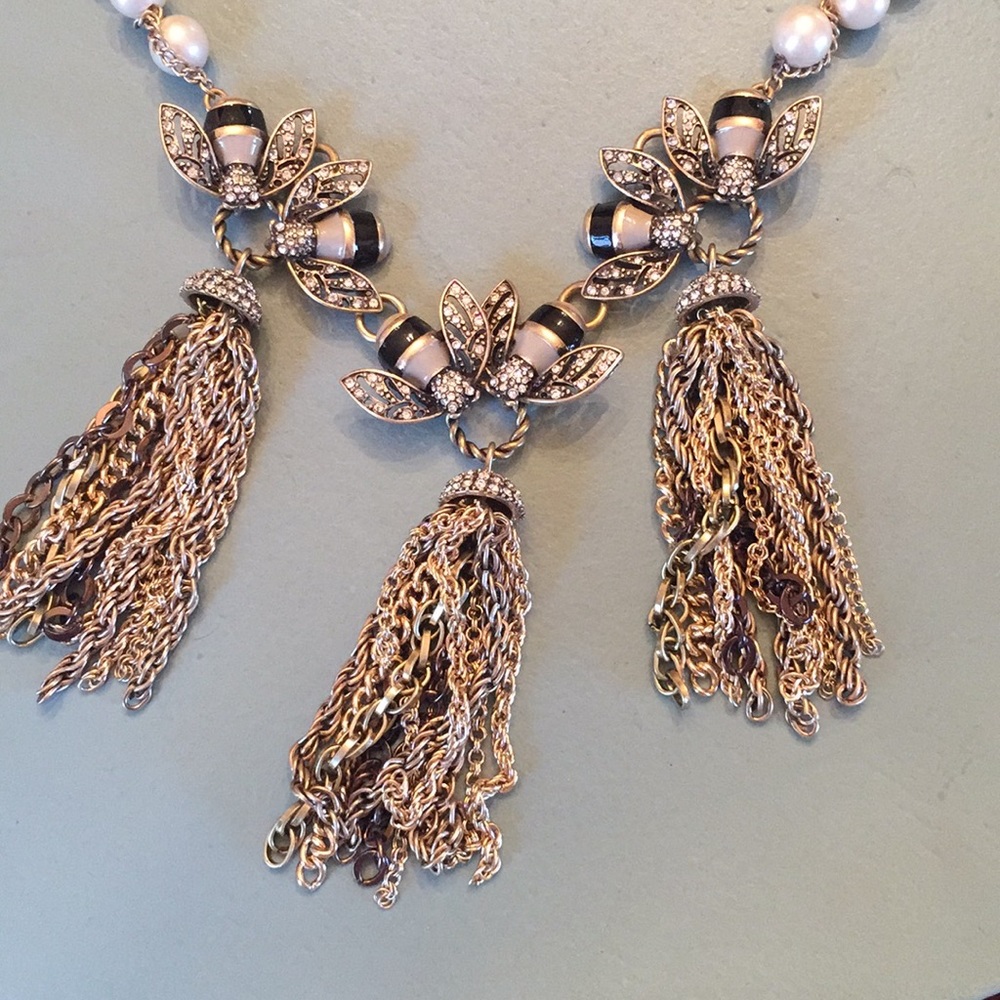 Banana Republic Pearl Necklace with Bees & Tassels